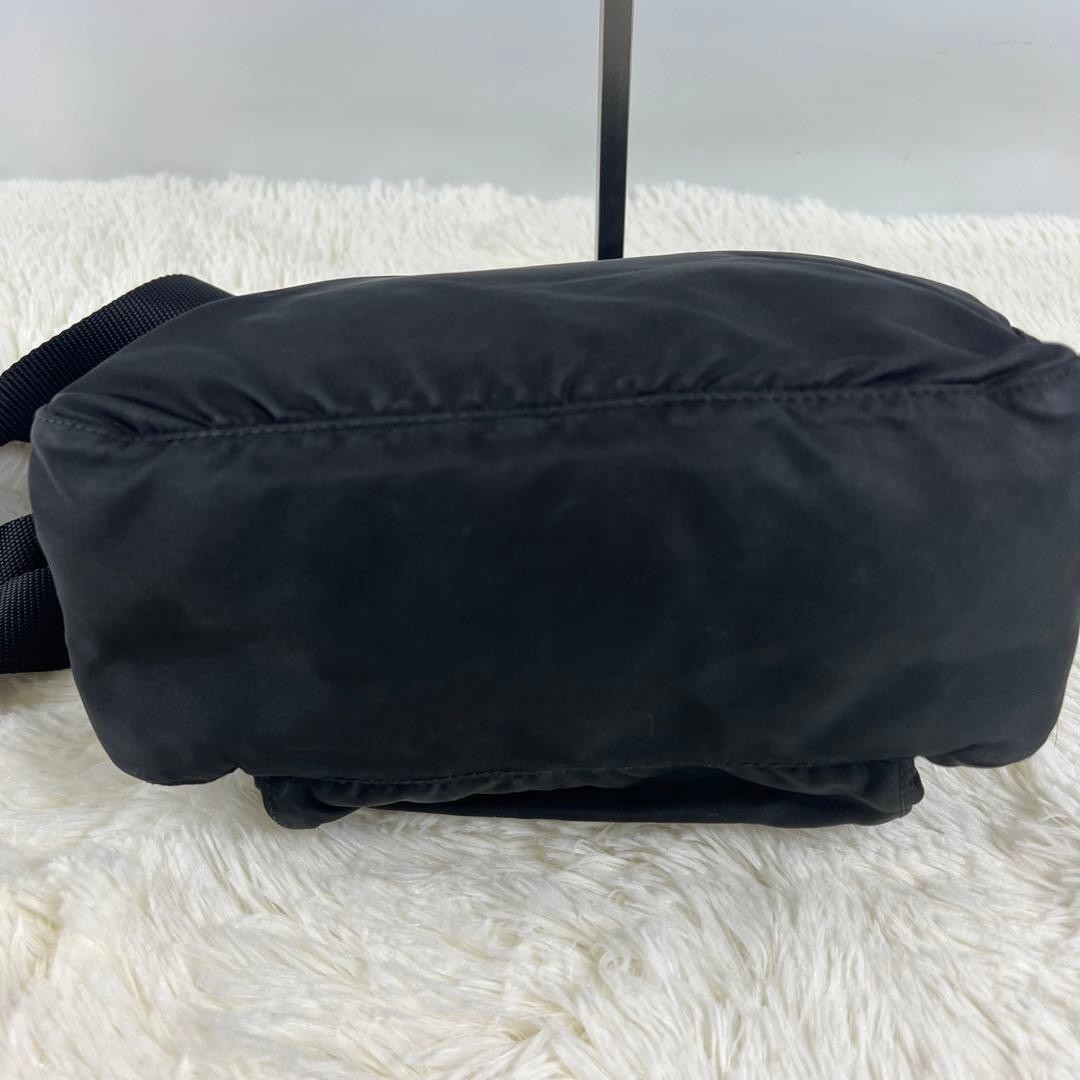 PRADA Shoulder Bag Black Nylon Triangle Logo Unisex Adjustable 23x25x10cm Auth