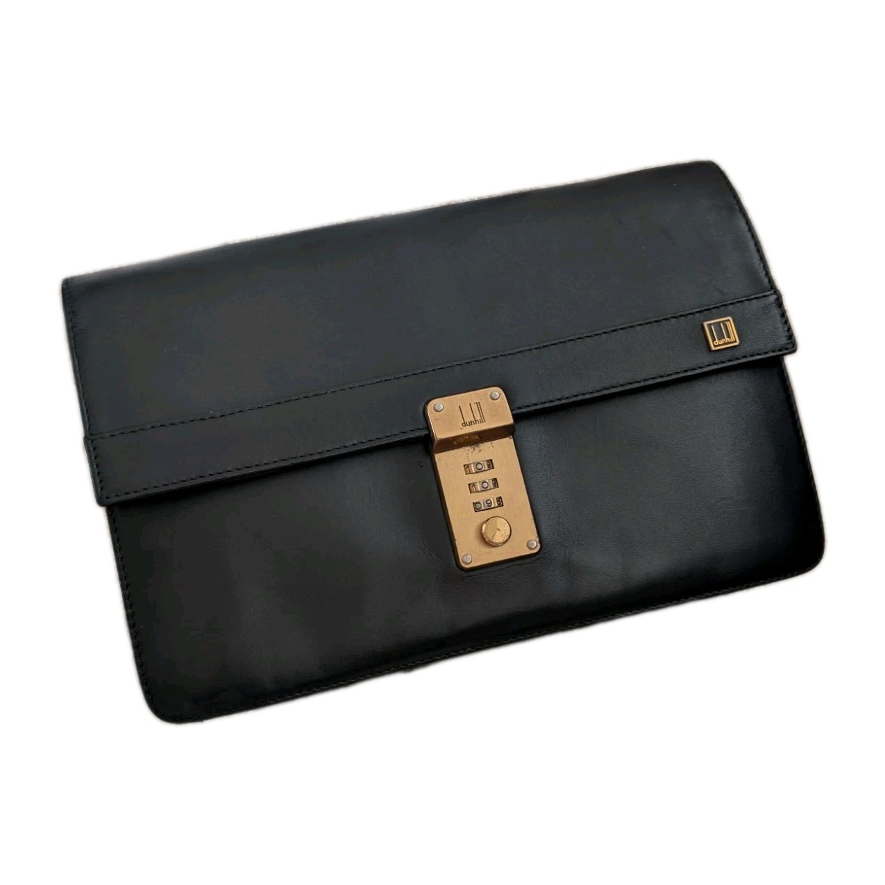 Vintage Dunhill Clutch Bag Black Leather Flap Dial Number Lock