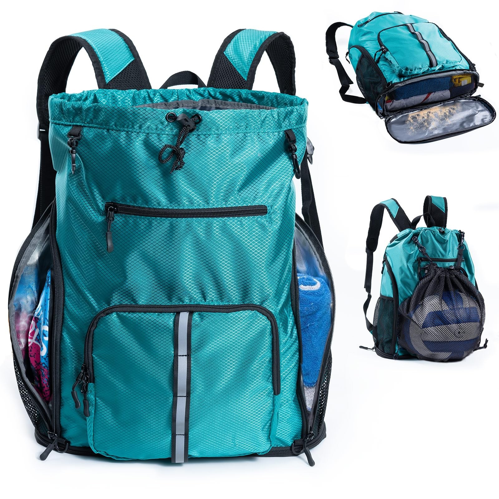 Large Beach Backpack Waterproof Sandproof Drawstring Shoe Compartment Trip