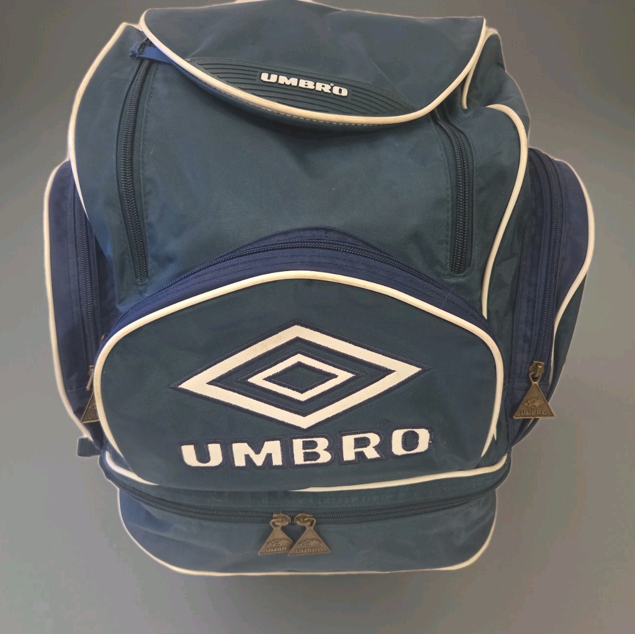 Vintage 1990’s UMBRO Soccer Ball Backpack Bag Retro Green Football Logo Zipper