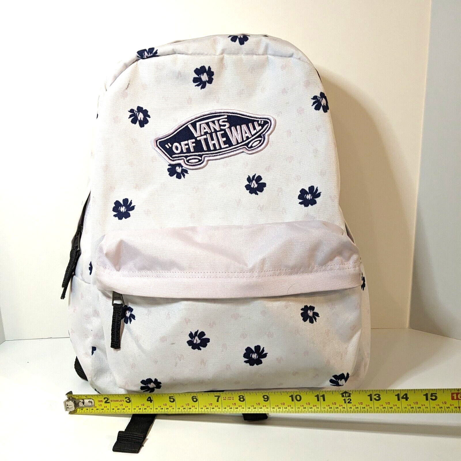 Vans Backpack Off The Wall White Floral, Big Patch Skateboard Logo, Padded Strap