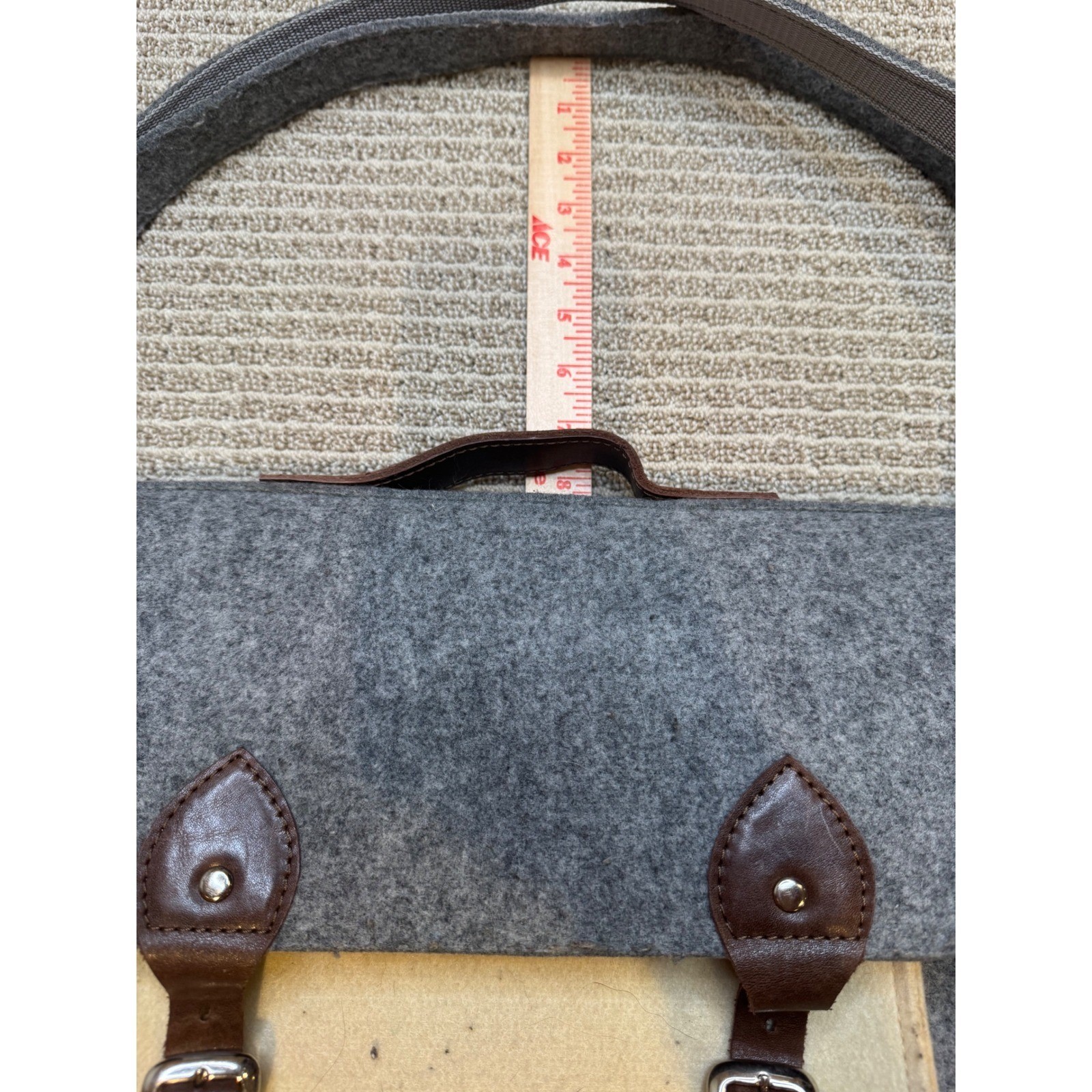 Grey Felt Satchel Messenger Bag Two Tone Buckle Strap Shoulder Bag