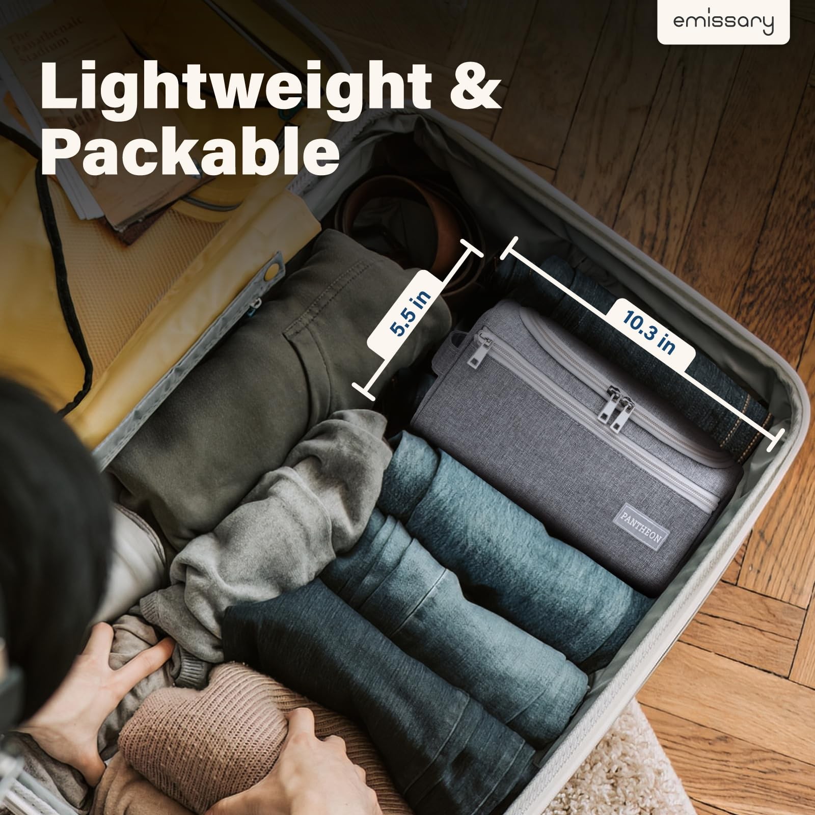 Pantheon Travel Toiletry Bag for Men 9.25×4.72×4.72 Inch (Pack of 1), Grey