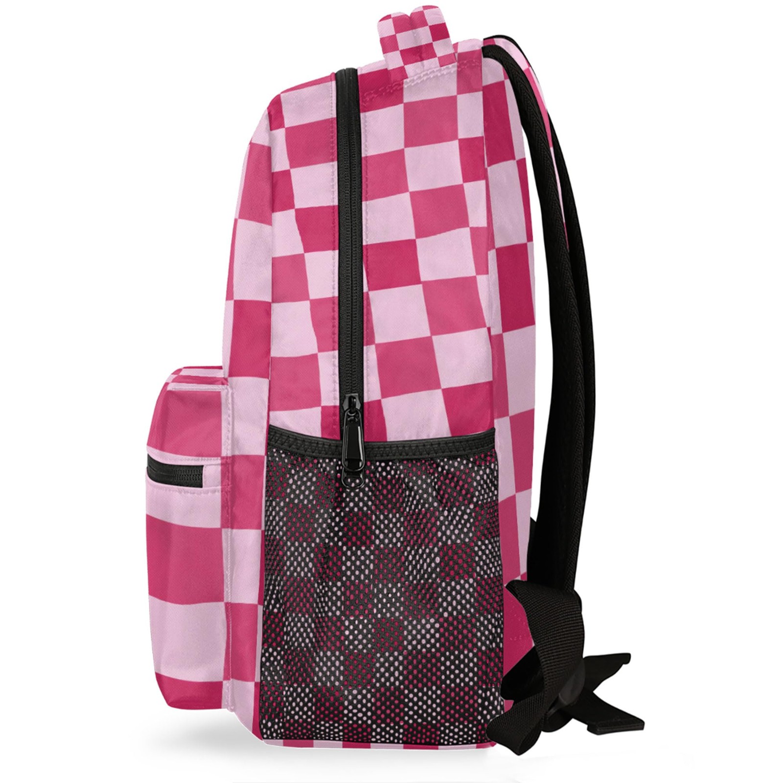 Pink Checkered Laptop Backpack Travel Daypack Bookbag For School Teens