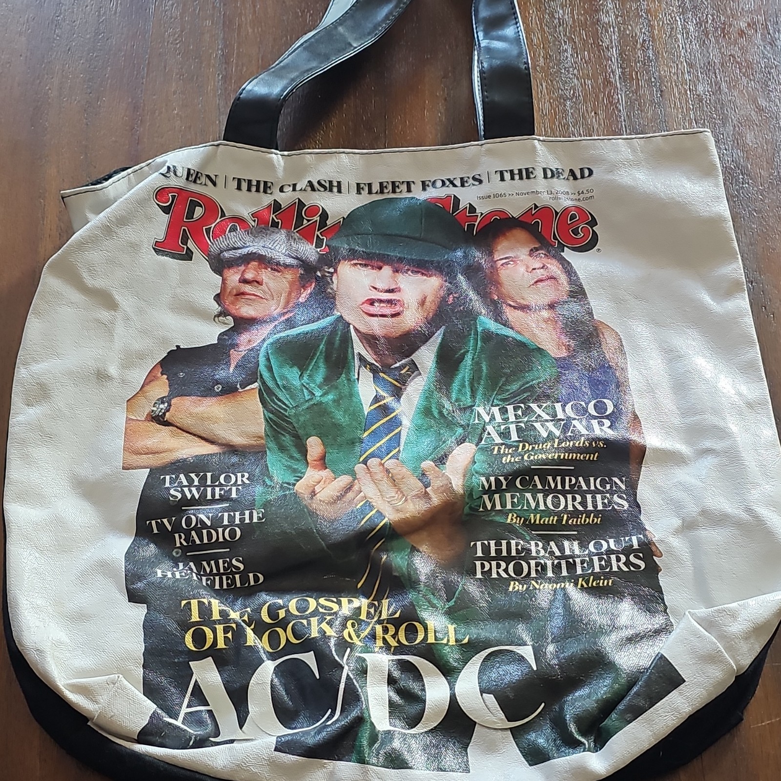 Rolling Stone Originals AC/DC Graphic Print Tote Bag Zipper Shoulder Strap Music
