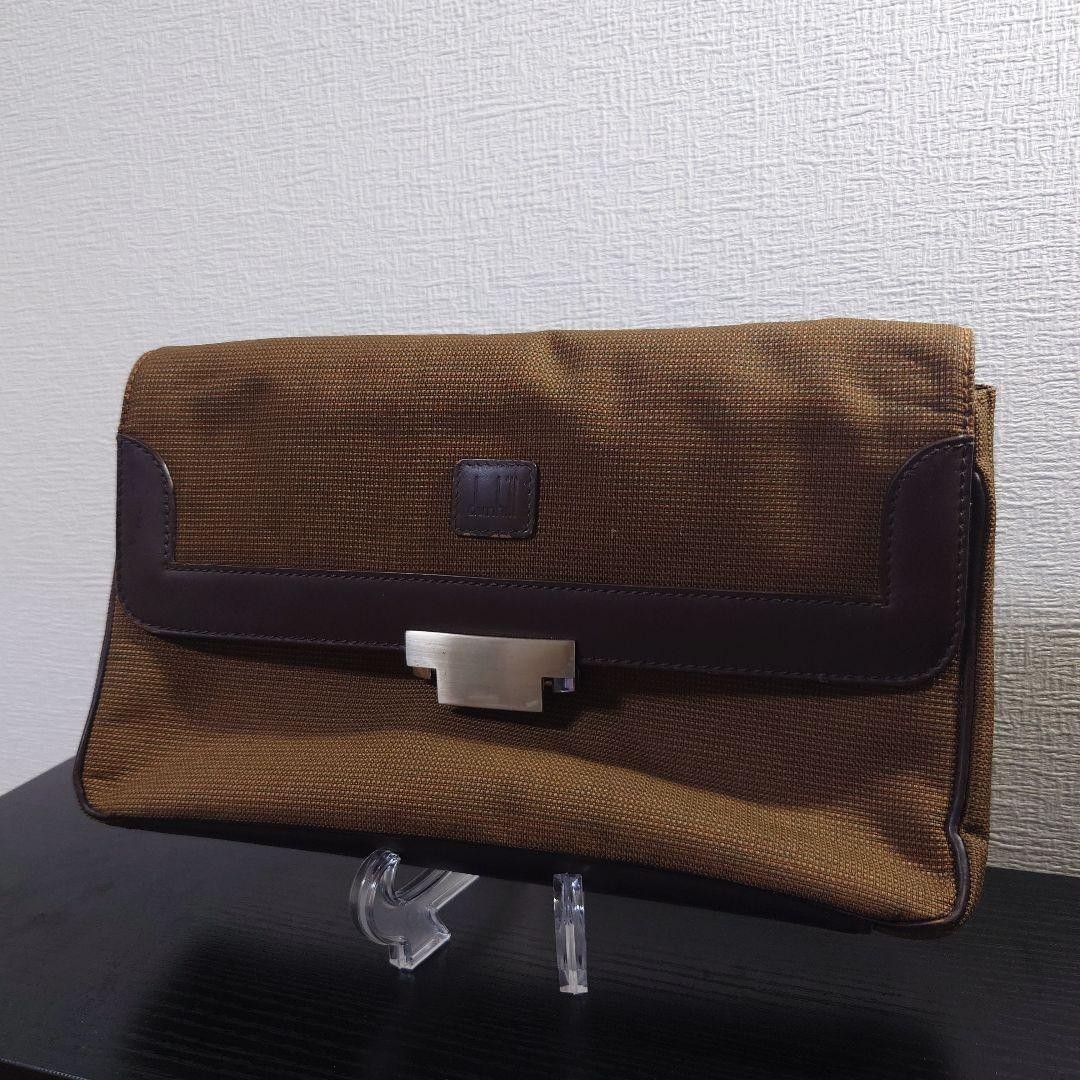 [Good Condition] Dunhill Second Bag Canvas x Leather Brown Flap Lock Hardware