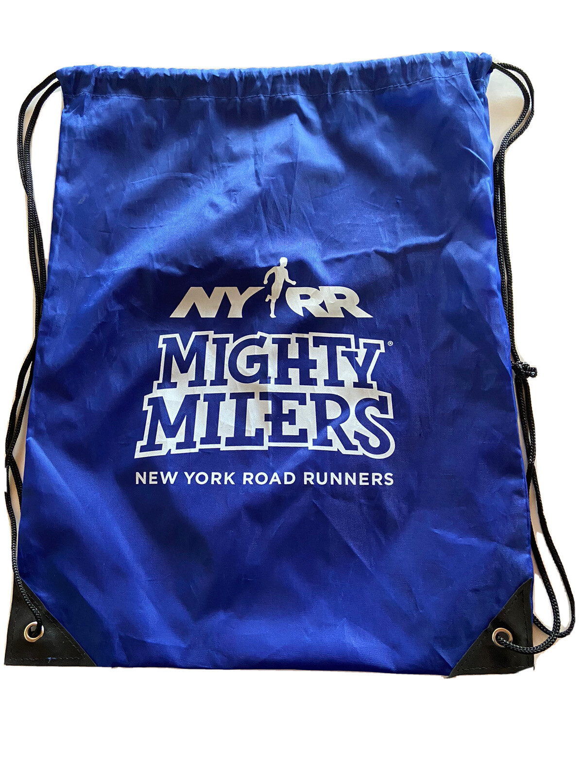 NYRR New York Road Runners Mighty Milers Blue drawstring Backpack 13 1/4”x17 1/4