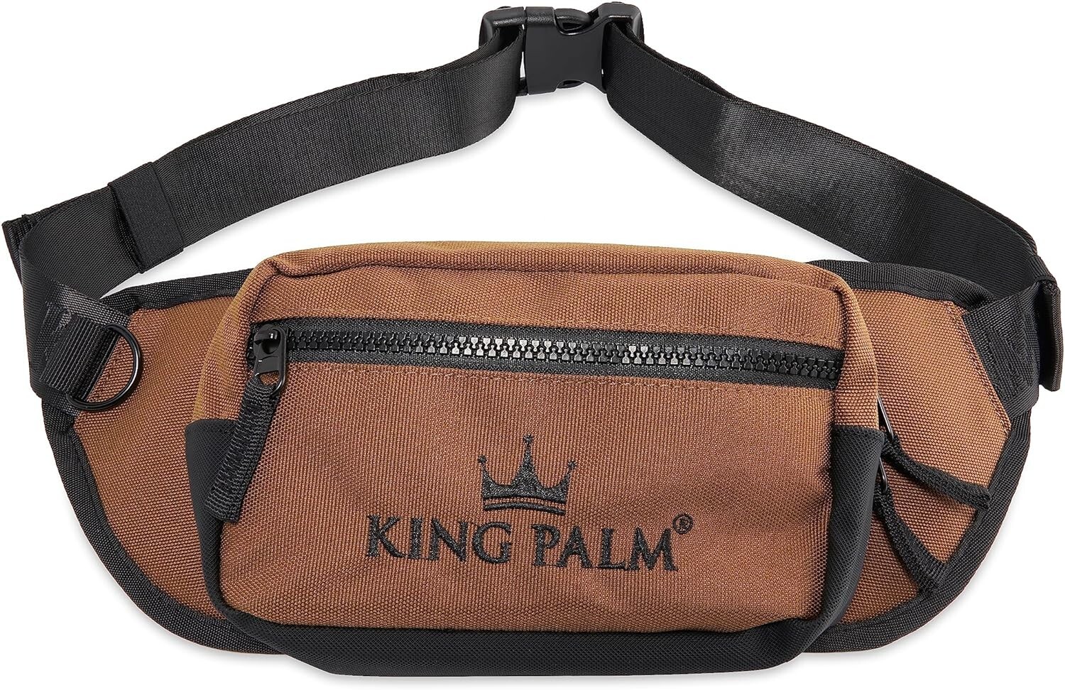 KingPalm | Canvas Crossbody Pouch | Durable Fanny Pack | Brown | 14 x 5 Inch