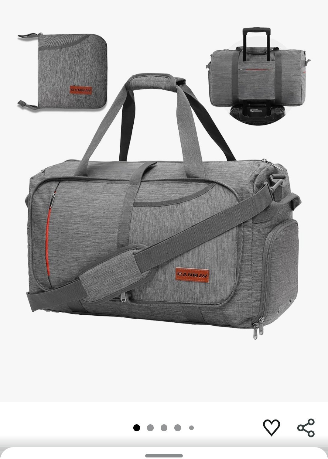 Canway 65L Travel Duffel Bag, Foldable Weekender Bag with Shoes Compartment