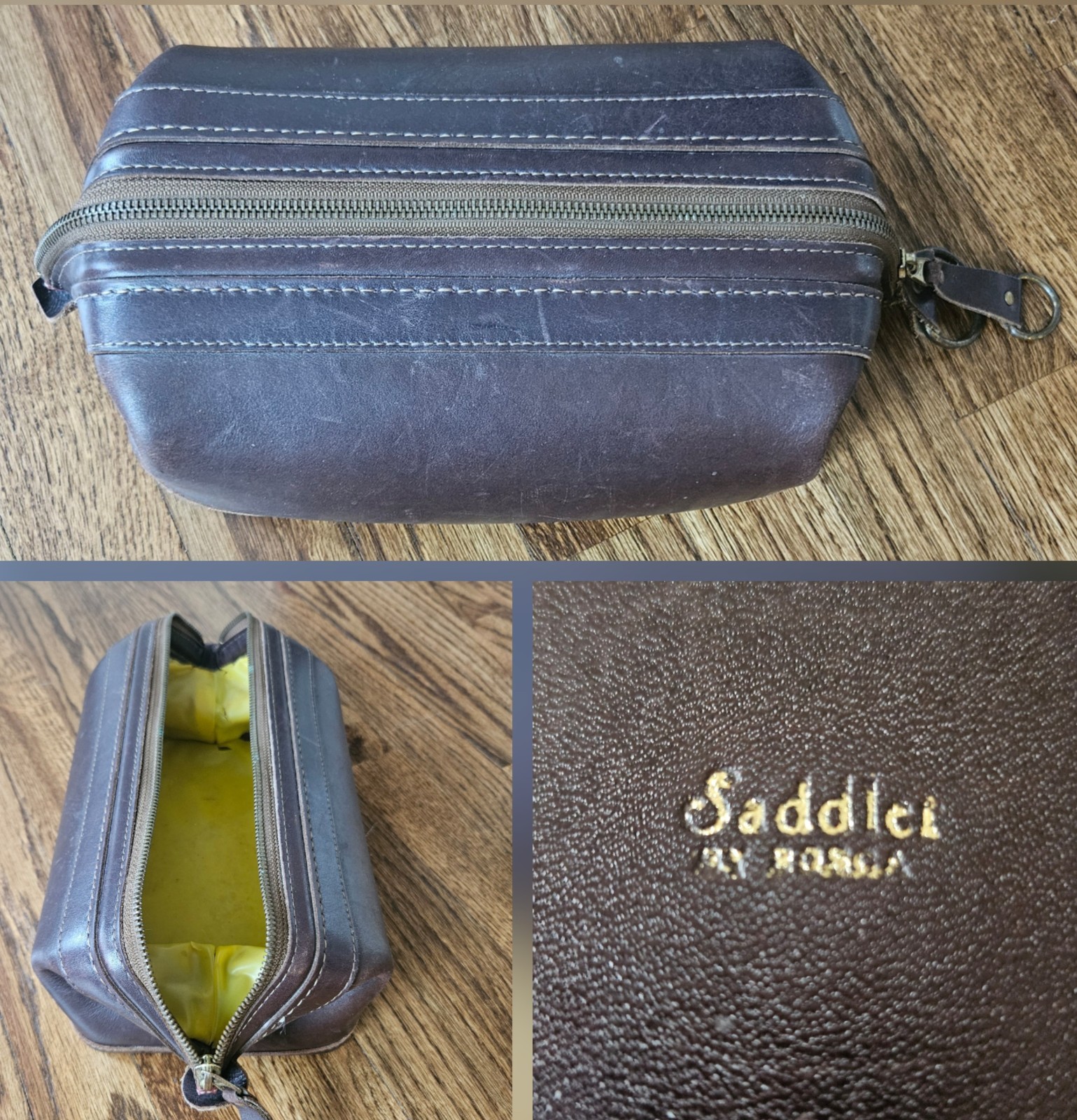 Vtg BOSCA Saddler Leather Shave Kit | Toiletry Bag | Travel Case | Utilikit Dopp