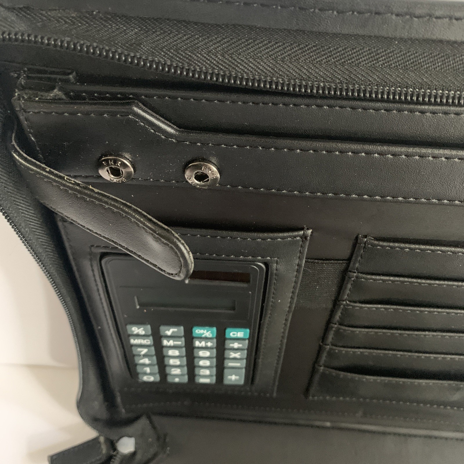 Attache Portfolio Briefcase Bag Black Faux Leather Retractable Handle Travel 13”