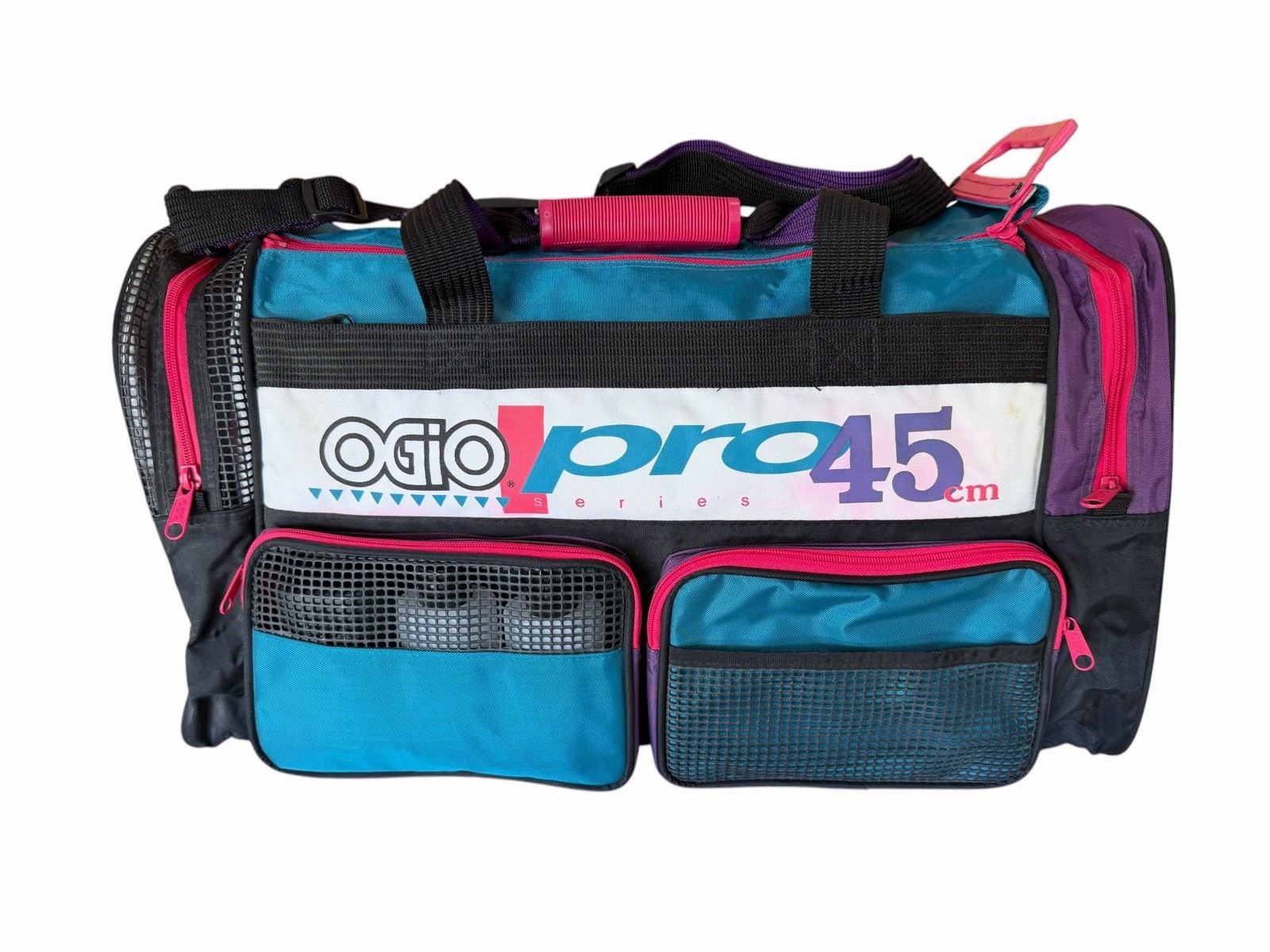 OGIO Pro 45CM Gym Bag Neon Pink Teal Purple Side Pockets Double Zip Top