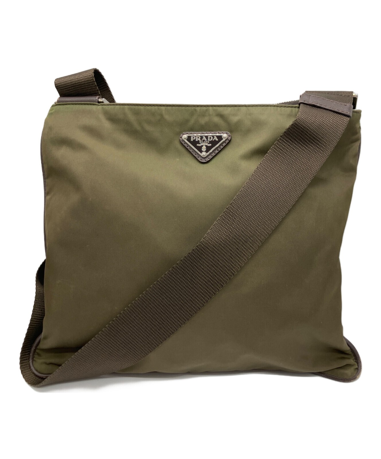 PRADA Men’s Olive Nylon Shoulder Bag with Dust Bag 29x26x5cm Metal Auth