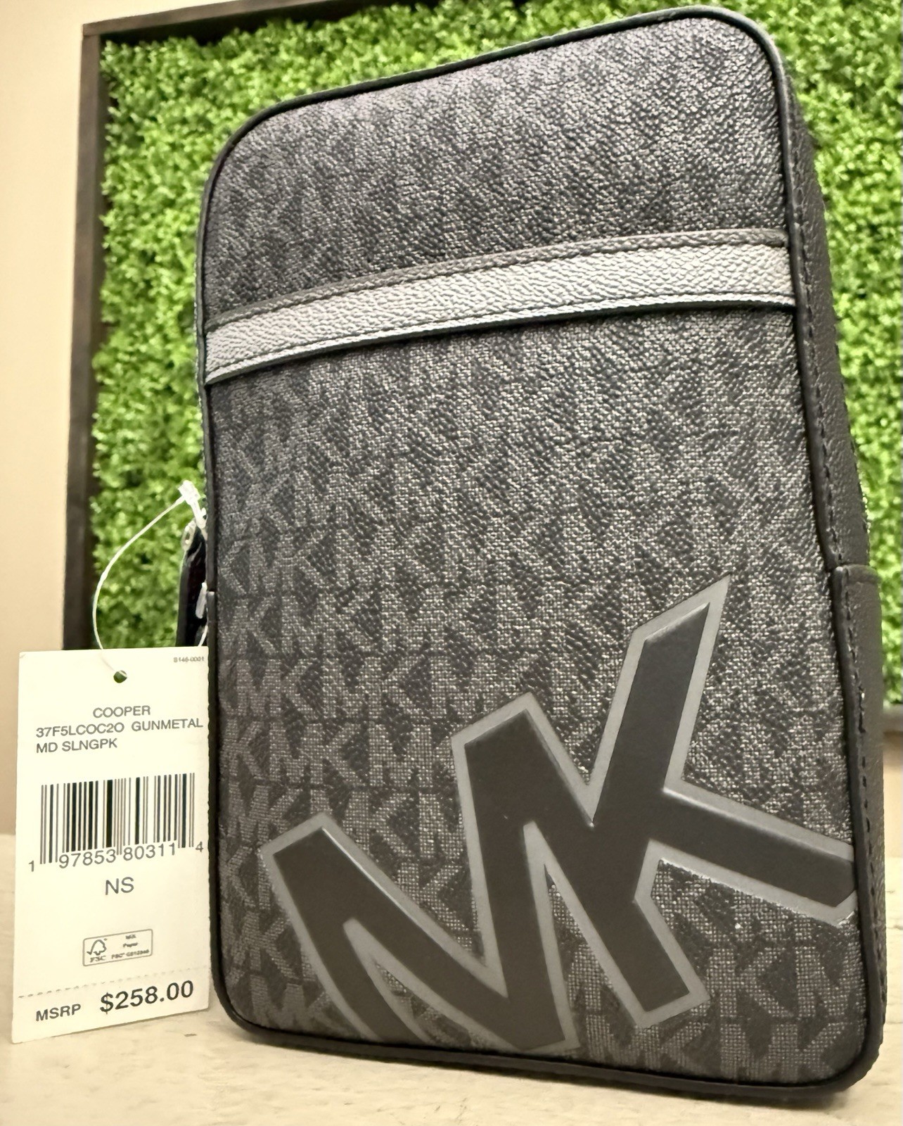 Michael Kors Cooper Medium Signature Logo Crossbody Sling Pack Gunmetal Black