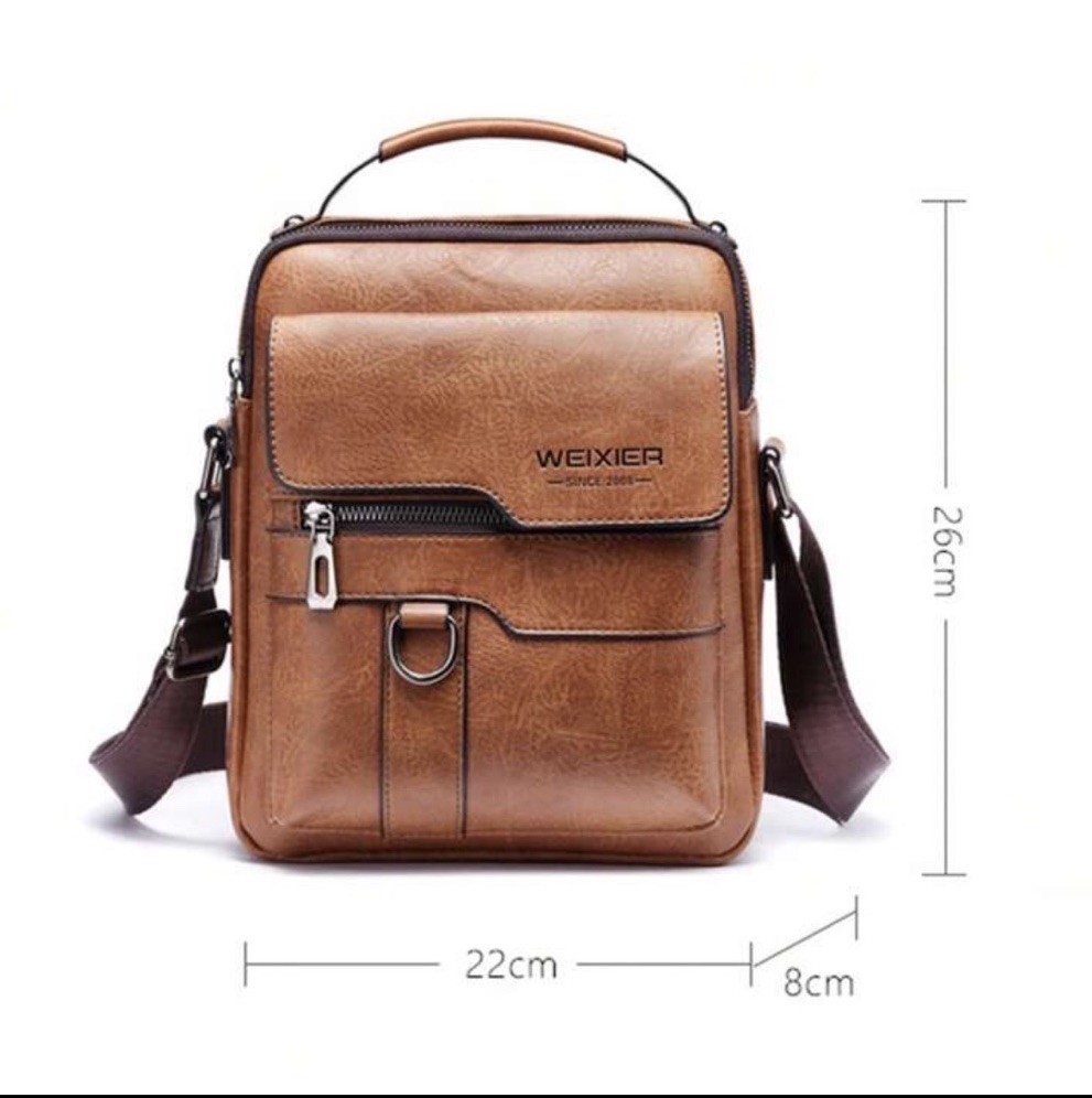 Men’s Brown Messenger Bag Zip Closure Adjustable Crossbody Strap