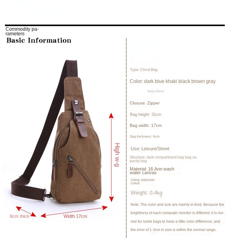 Men’s Single Shoulder Diagonal Backpack Canvas Chest Bag Outdoor Leisure Bag