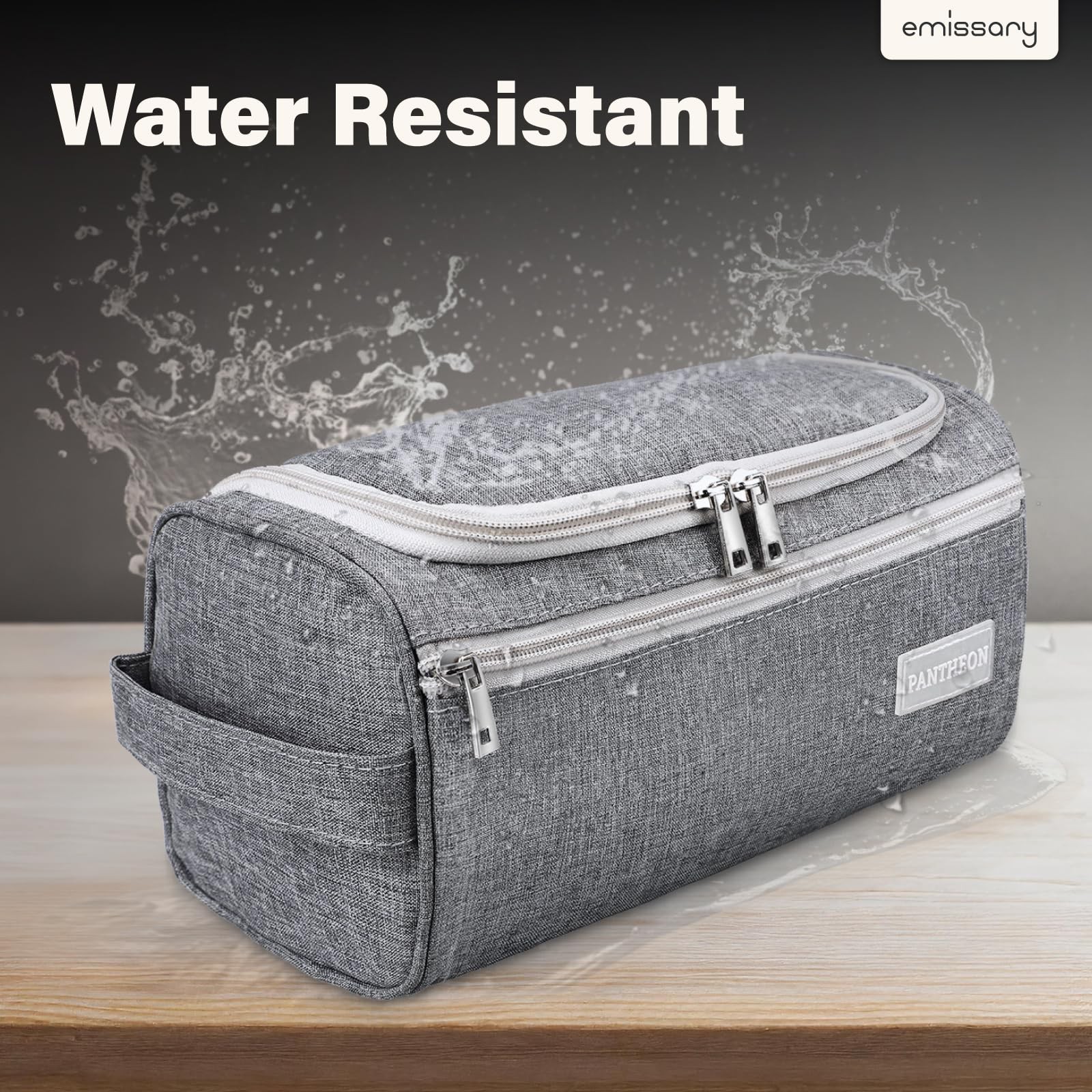 Pantheon Travel Toiletry Bag for Men 9.25×4.72×4.72 Inch (Pack of 1), Grey