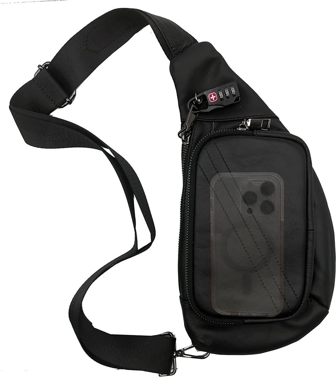 Garrison Grip 3 Pocket Leather Crossbody CCW Sling Bag with Combo Lock