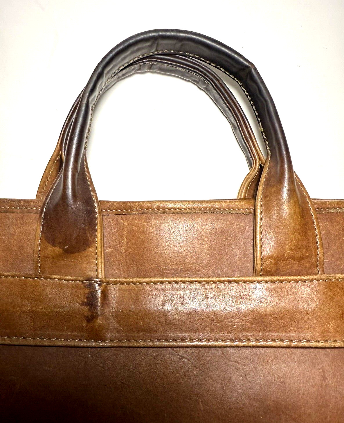 Jack Georges Brown Leather Briefcase Handles Zippers Many Pockets 16-1/2″ x 11″