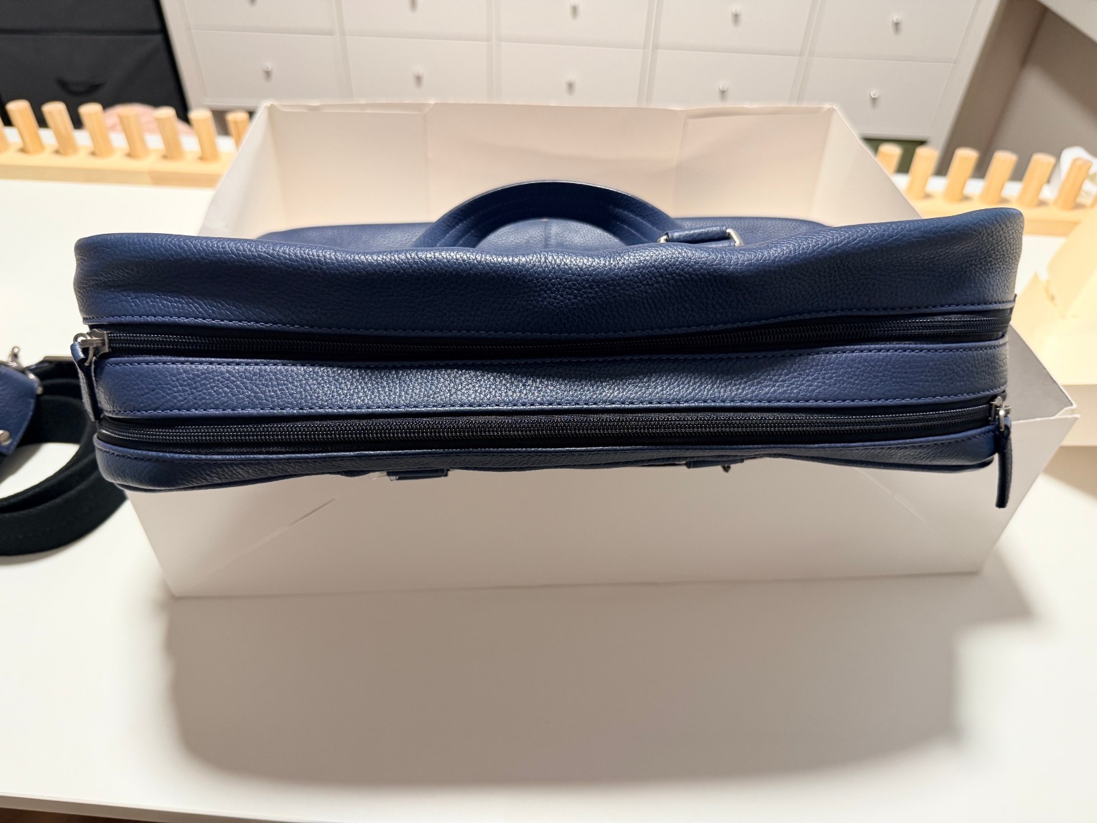 COACH Briefcase Business Bag Navy Blue Leather F70366 Transatlantic Commuter