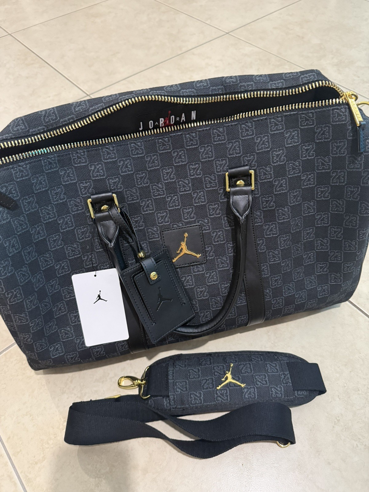 Air Jordan Monogram Black Duffle Bag Luggage Tote Carry On Size 25L
