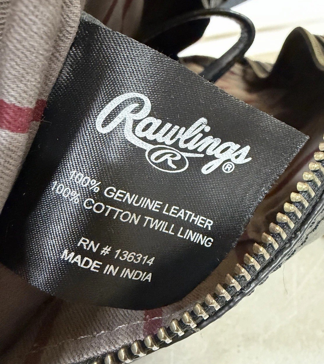 Rawlings Black Leather Rugged Backpack w/Zipper Closures & Striped Interior RARE