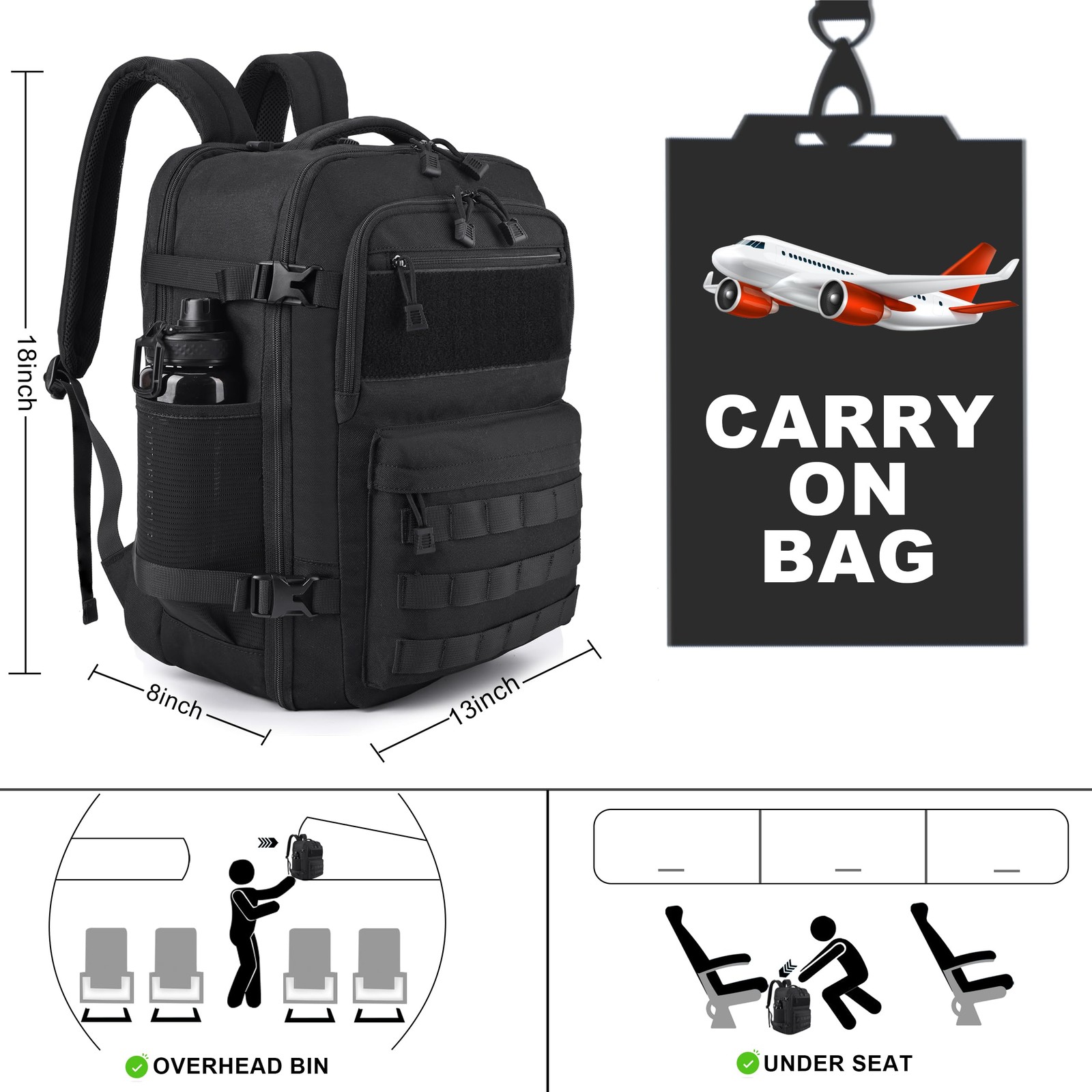 TSA Approved Carry On Backpack, Extra Large Tactical Travel Backpack for Men,…