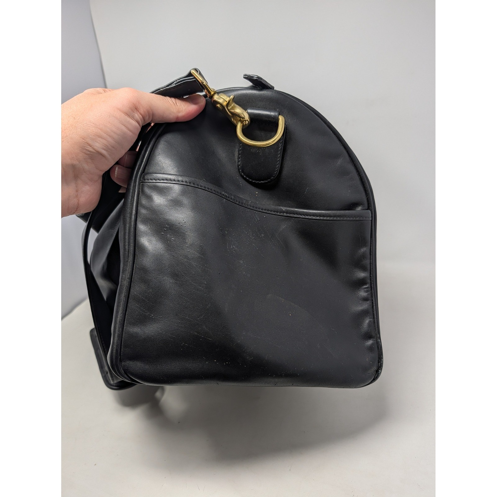 Coach Transatlantic Duffel Bag Black Leather Travel Weekender F1S-0596