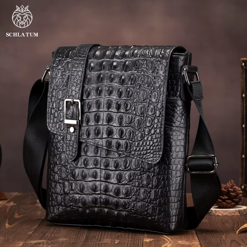 Genuine Leather Men’S Crocodile Pattern Shoulder Bag Fashion Men Messenger Chest