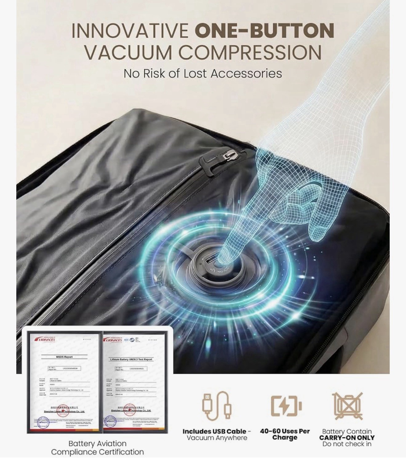Rolling Vacuum Backpack Travel with -Button Compression, Expandable Carry-On …