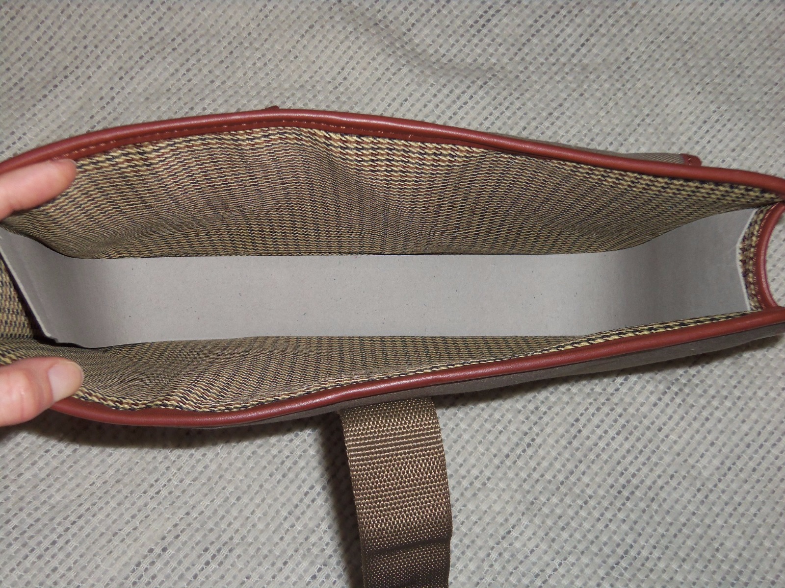 Organizer Computer Laptop Hard Protective Case Khaki Fabric Genuine Leather Trim