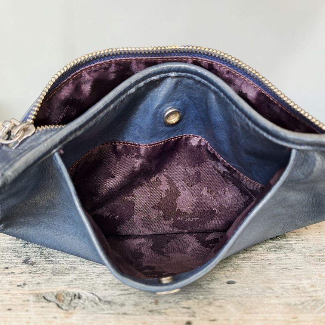 aniary Half Moon One Shoulder Leather Bag Navy Men’s All Leather 30cm Auth