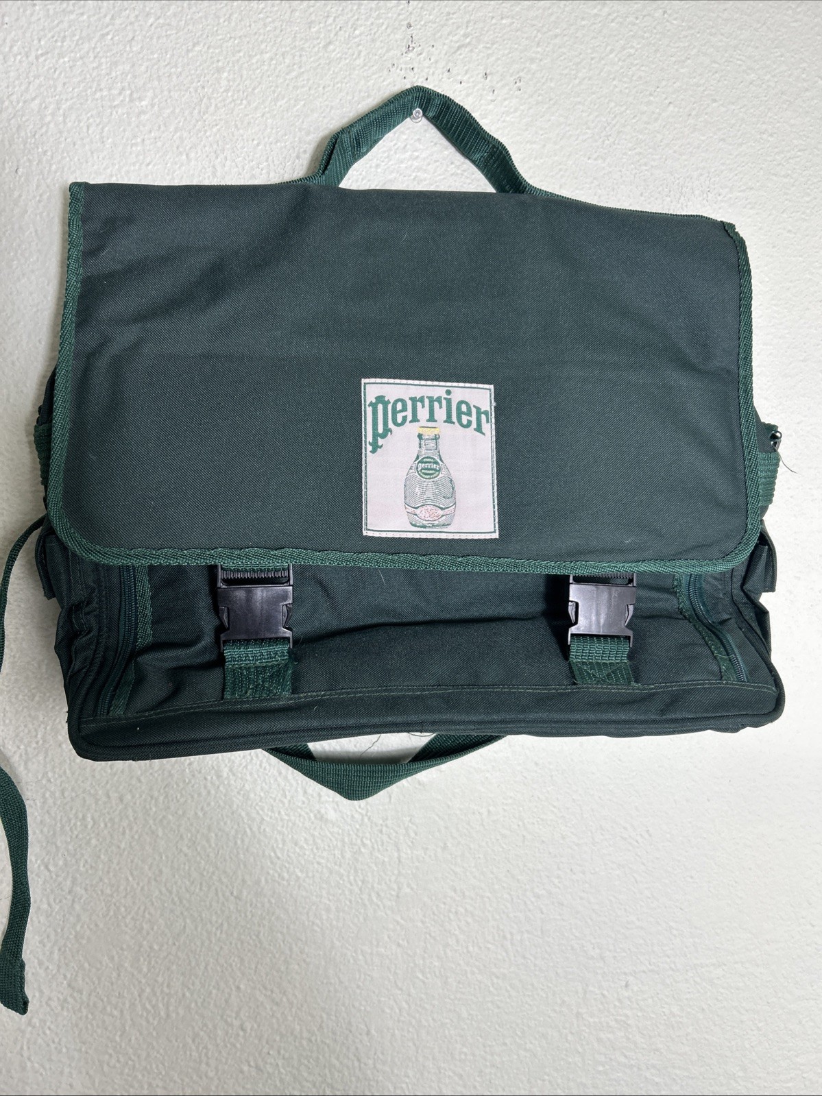 Vintage Perrier Sparkling Water Crossbody Messenger Bag Green 17x12x6