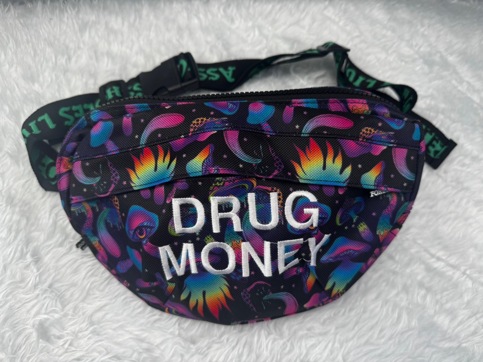 ASS Live Forever ALF Drug Money Embroidered Tie Dye Fanny Pack Carry All