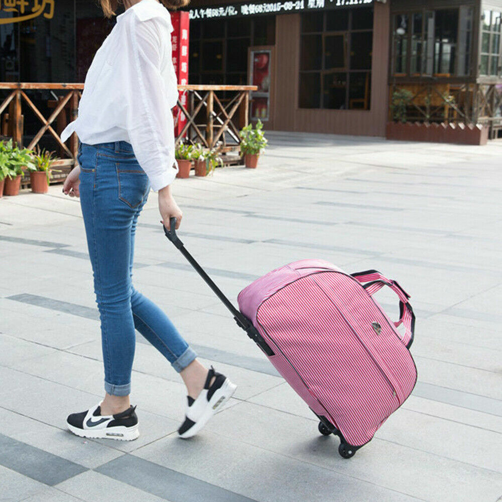 24″ Rolling Duffle Bag Nylon Travel Duffel Luggage w/Retractable Handle Wheels