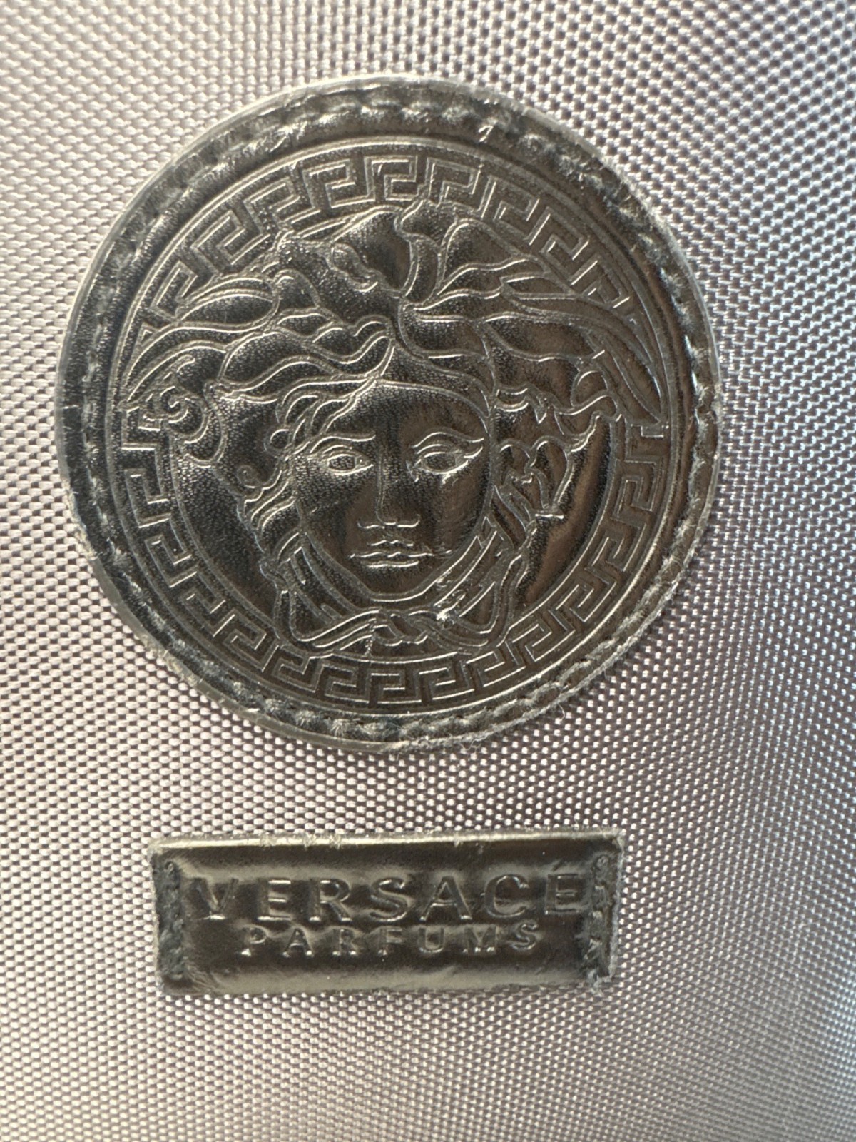 Versace Parfums Gray Backpack W/ Greek Key Straps Front Pocket