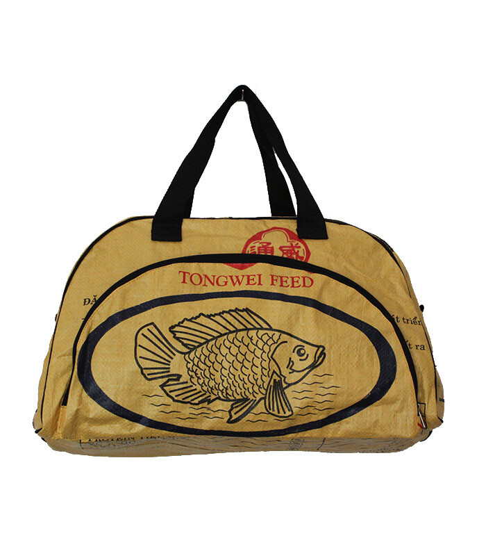 Fair Trade Upcycled Fish Feed Deluxe Cabin Size Travel Bag made in Cambodia