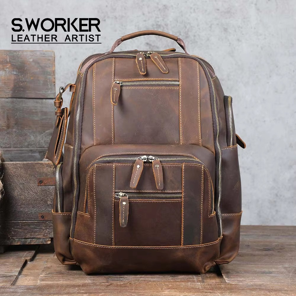 Full Grain Leather Backpack 15″ Laptop Travel Business School Rucksack