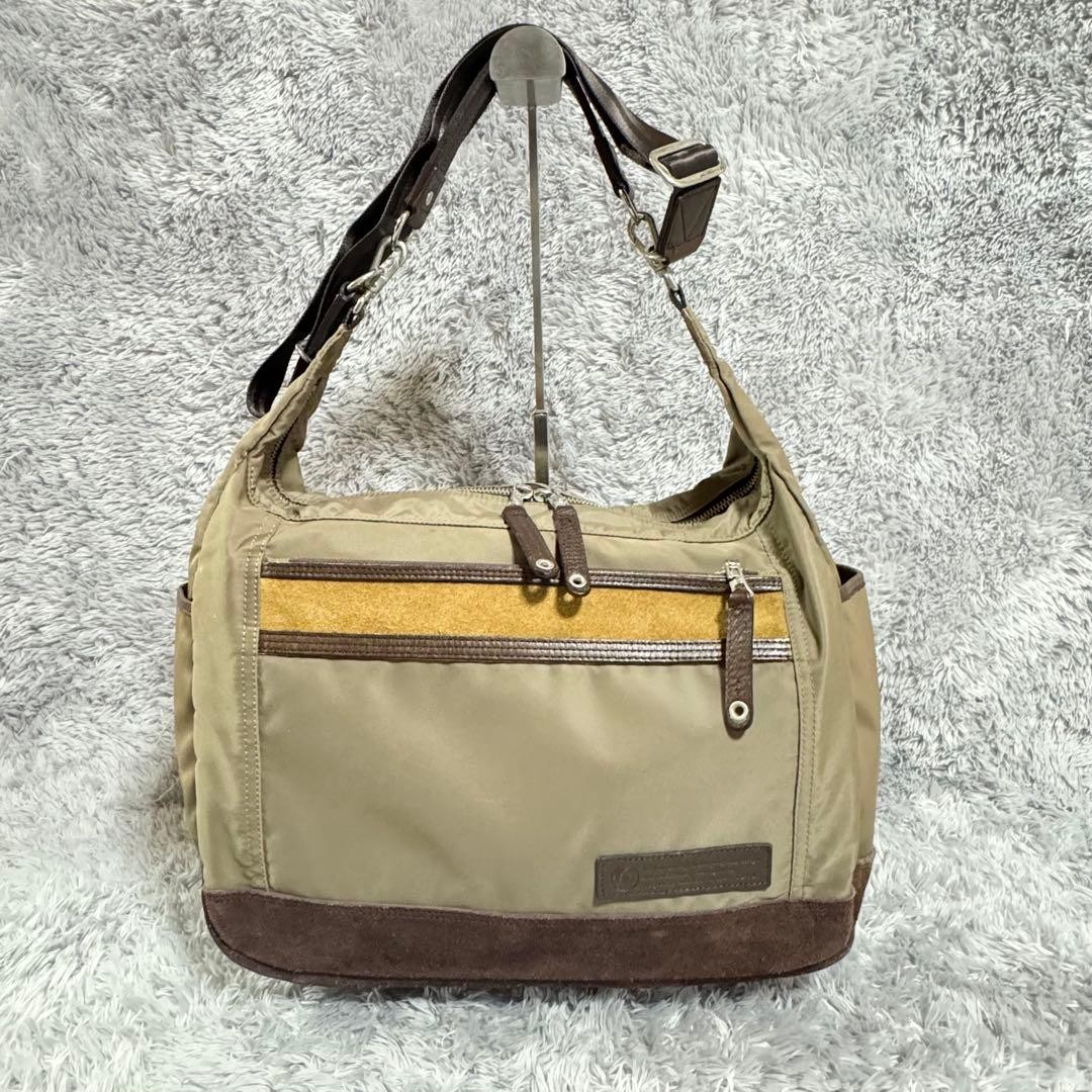 Master-Piece Beige Nylon Leather Shoulder Bag Men Unisex Travel Business