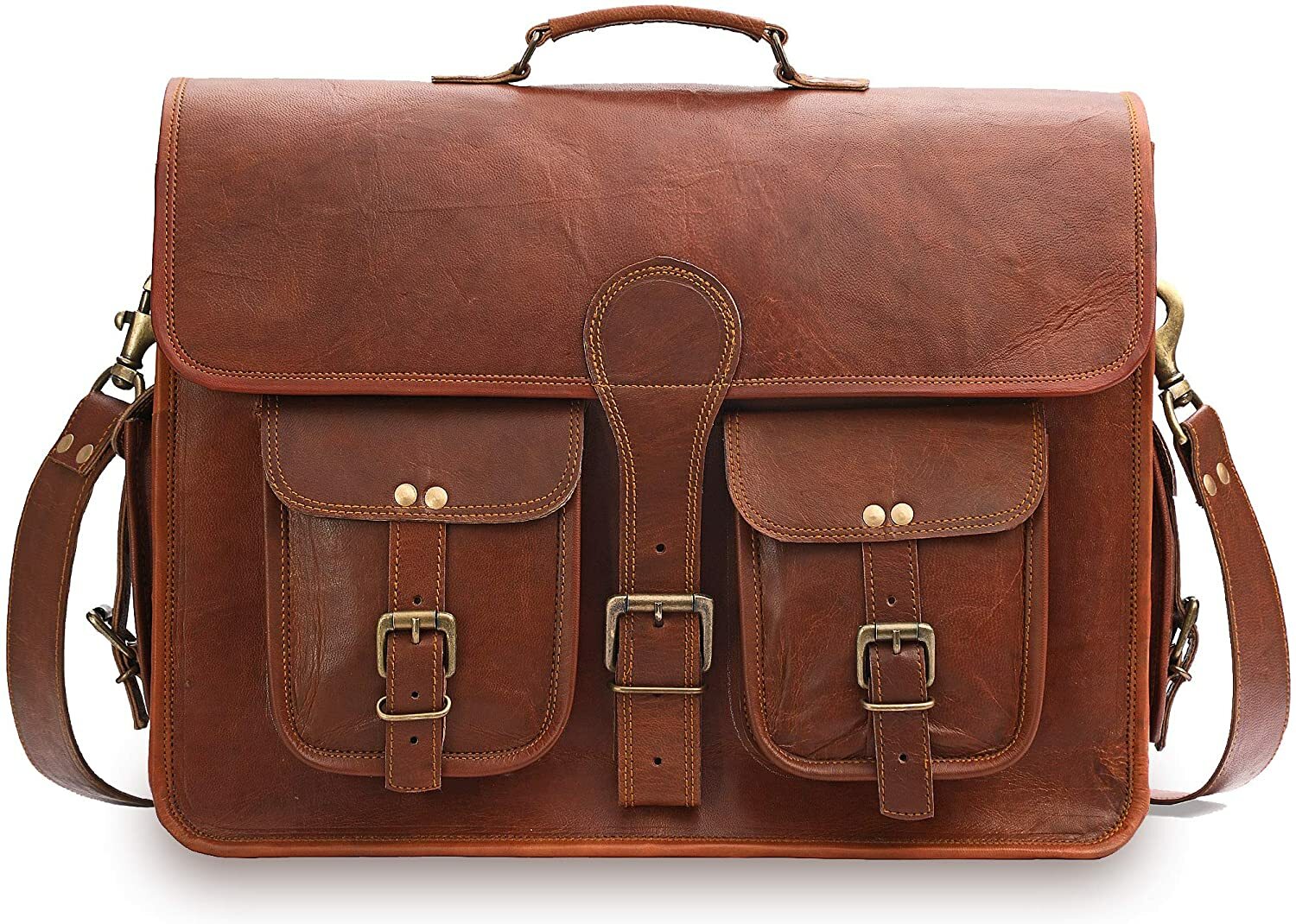 18 Inch Handmade Leather Messenger Laptop Briefcase Satchel Bag for Men