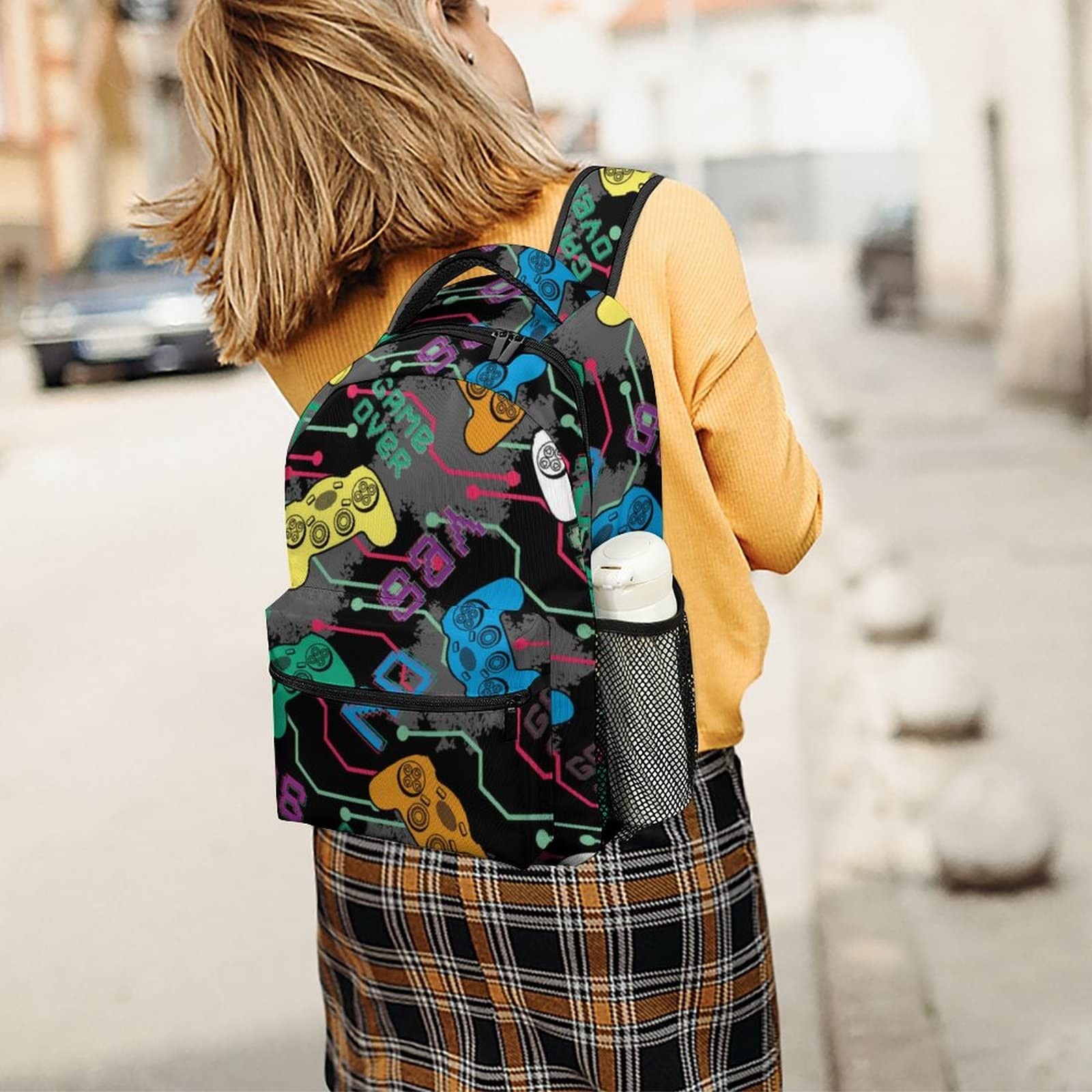 Colorful Game Joysticks Backpack School Bag Gamer Gamepad Laptop Travel Pockets
