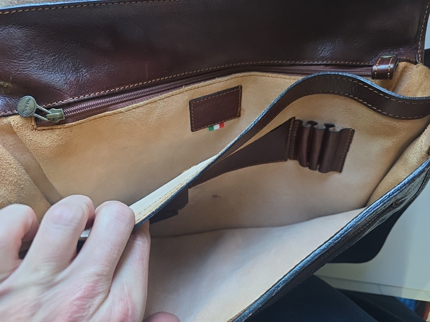 Prodotto Artigianale Vera Pelle Brown Leather Shoulder Messenger Bag Made Italy