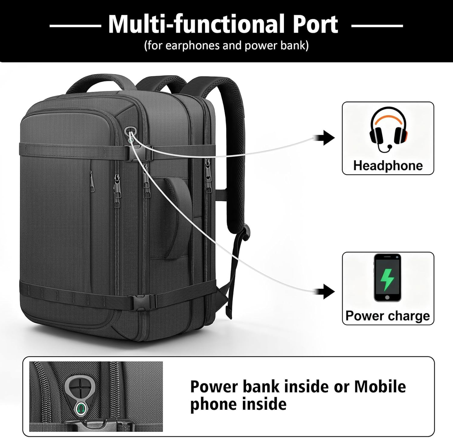 60L Expandable Travel Backpack Carry On Airline Fits 17.3 Laptop Water Resist