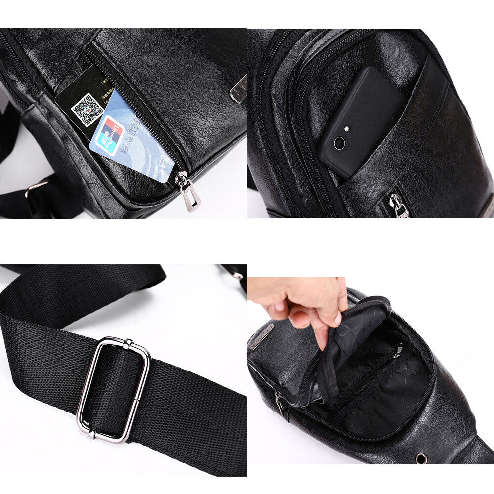 Men Crossbody Bag PU Leather Chest Bag Travel Leisure Bag Mobile Phone Bag Gift