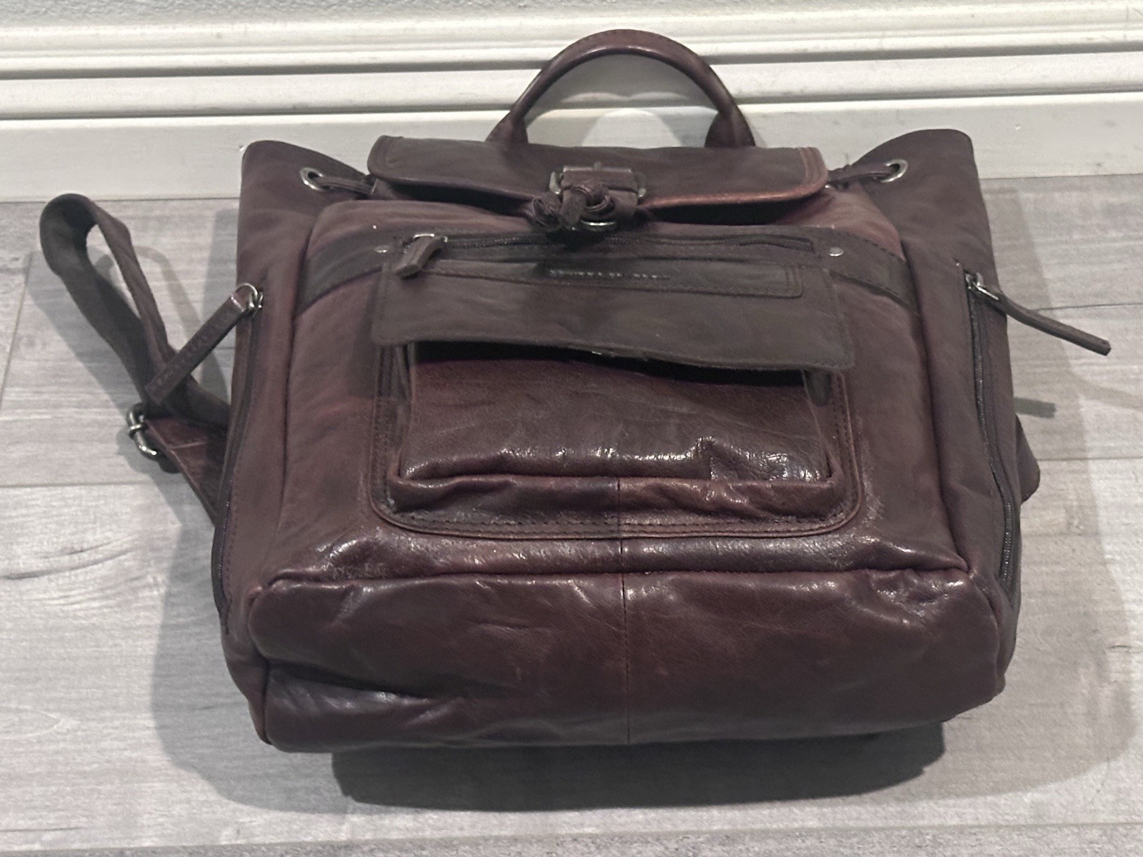 New Jack Georges Brown Leather Backpack 13”x14” Spikes & Sparrow