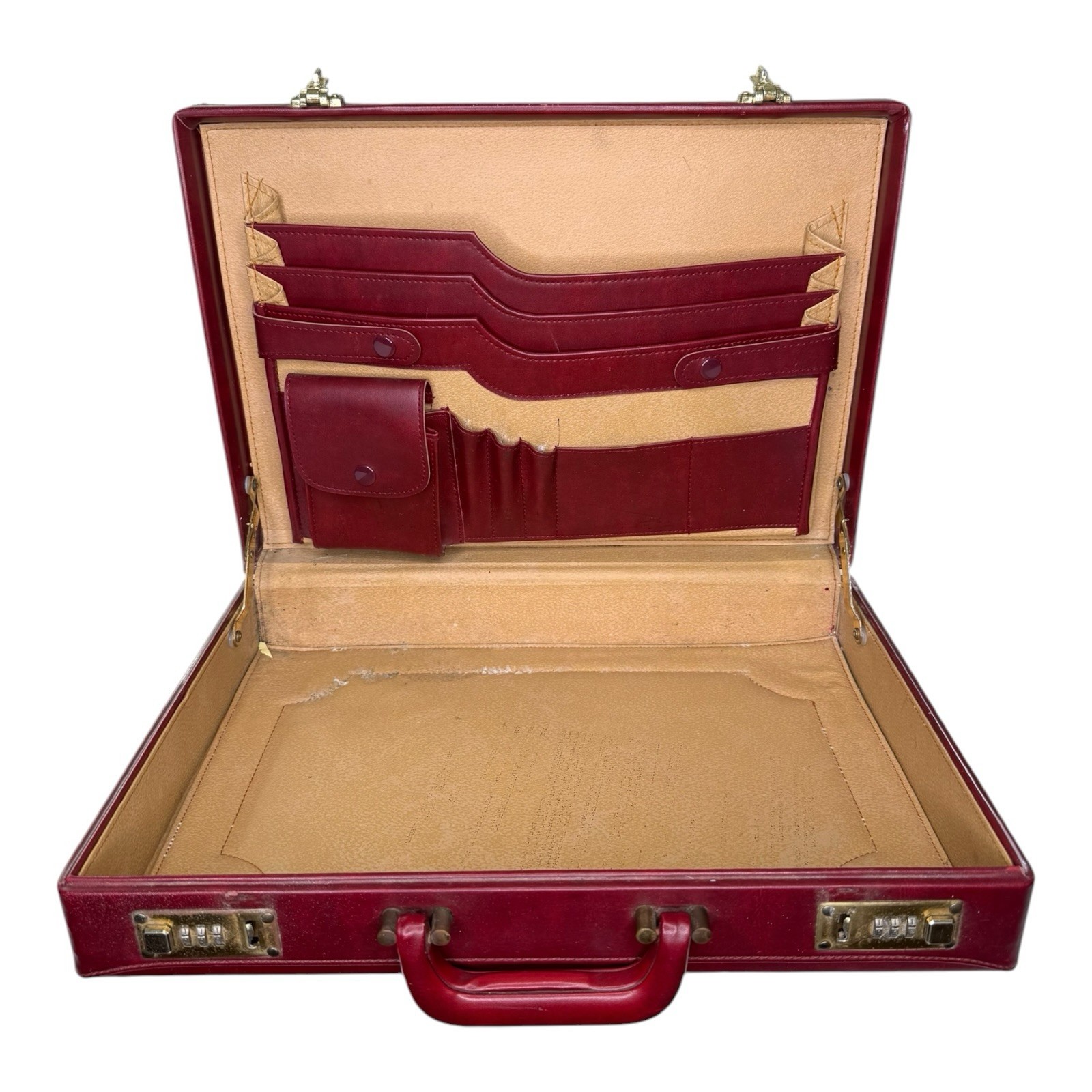 Vintage Burgundy Hard Shell Attache Briefcase Combination Lock Portfolio Case