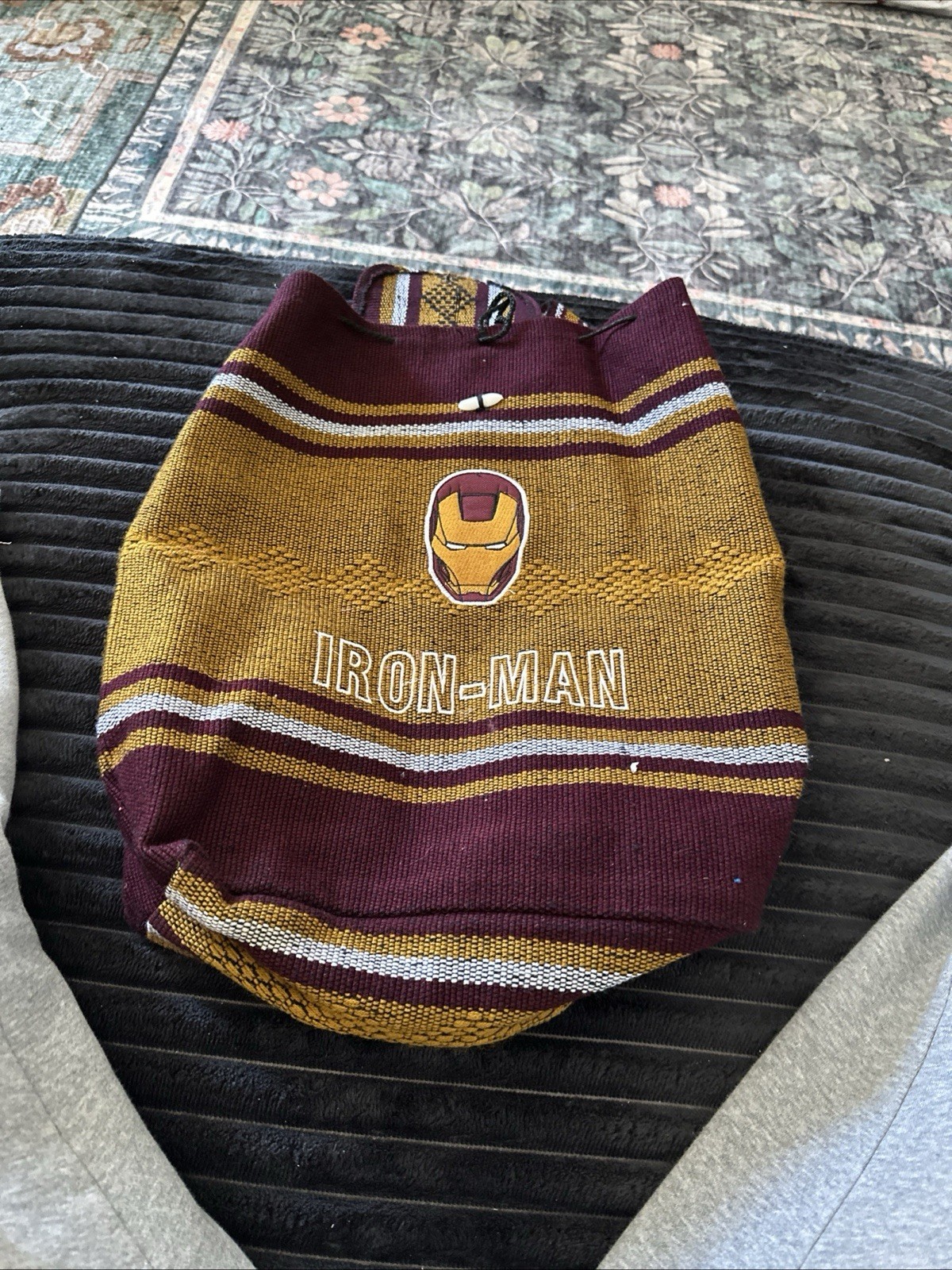 Iron Man Backpack Bag Burgundy Yellow Mexican Baja Hemp Tweed Great For Parks