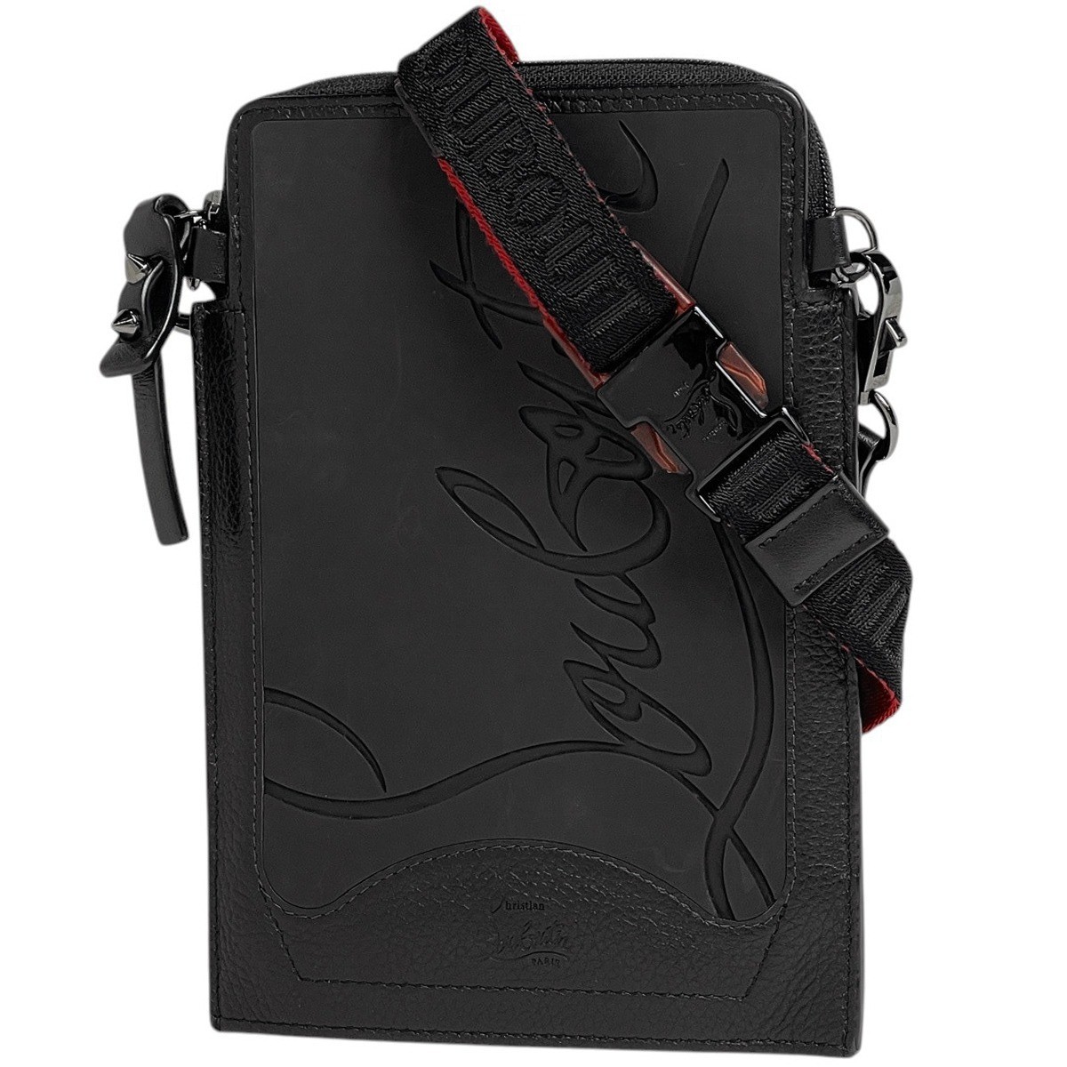 Christian Louboutin Authentic Shoulder Bag Black Leather Logo Embossed Men’s