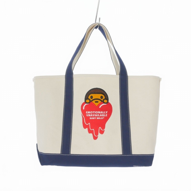 A Bathing Ape MILO Tote Bag Navy Cotton 11×4.5in AB Condition