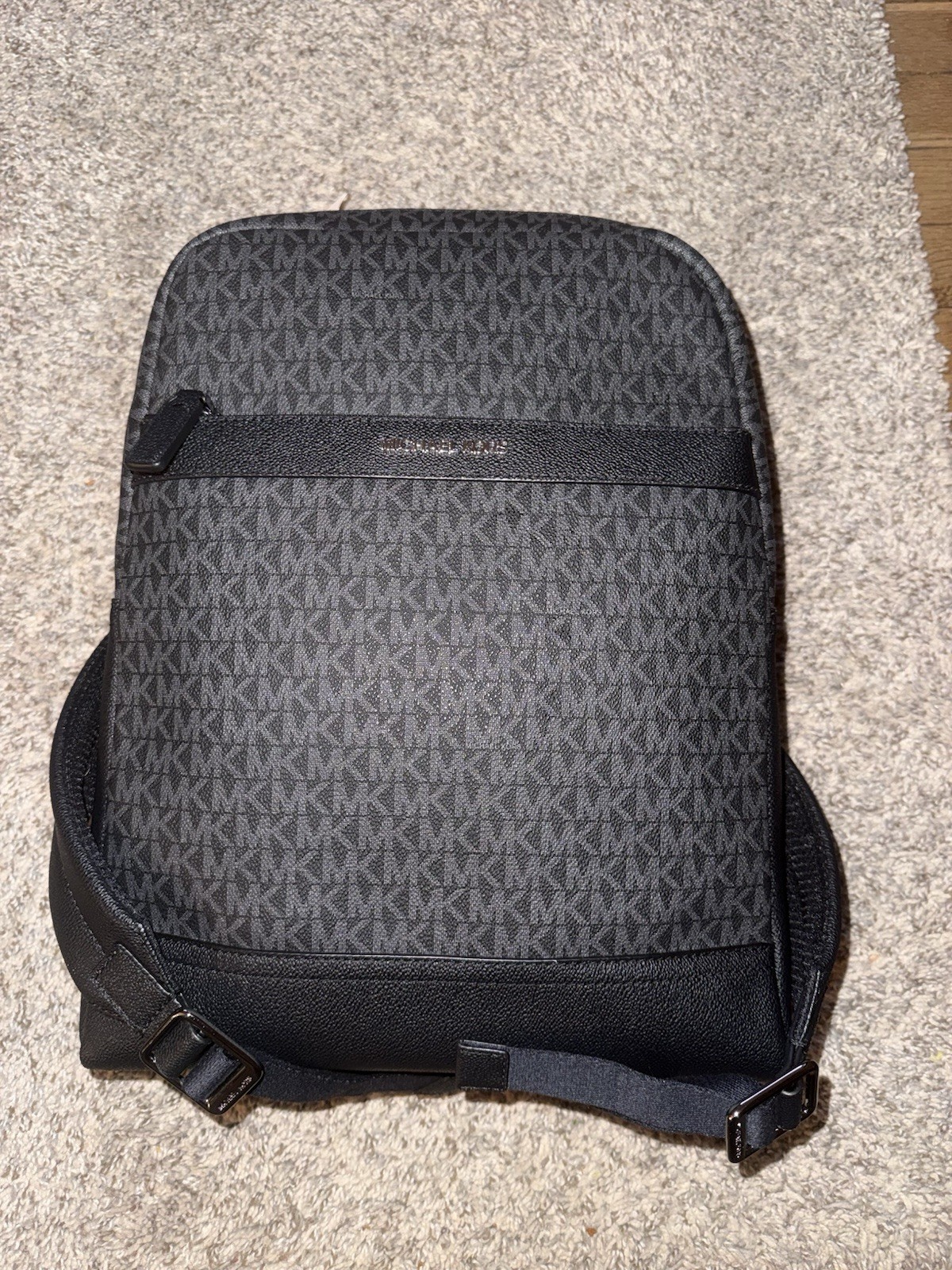 Michael Kors Cooper Men Medium MK Logo Travel Pocket Backpack Bag Black